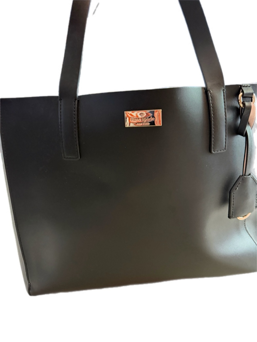 Kate Spade New York Black Leather Tote Bag Pink Interior